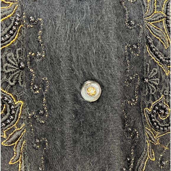 Vintage Belldini Angora Cardigan Medium Black Gold Embellished Beading Lined - Picture 5 of 13
